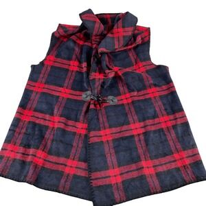 Mud Pie Plaid Toggle Vest One Size Red Black Sleeveless‎ Layering Top